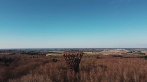 Aerial drone view of people walking in tree experience Denmark . Close up view of tree experience De
