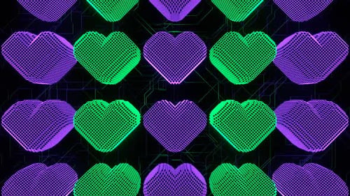 Purple And Turquoise Pixel Hearts Movement Background Vj Loop In HD
