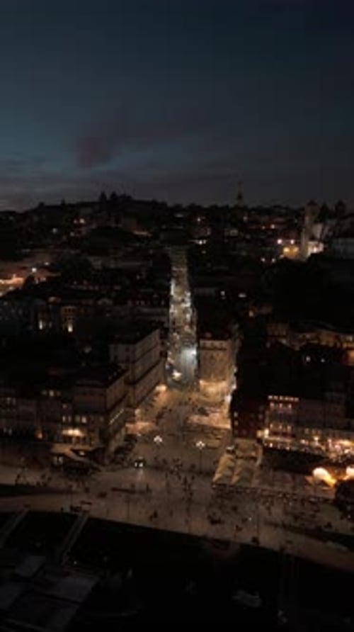 Porto City at Night Episcopal Palace Aerial View Vertical Video