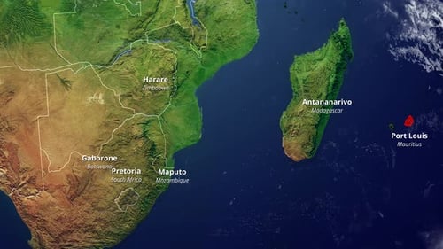 Southern Africa Satellite Map Zoom with Borders and Capital Cities