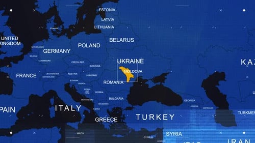 Digital World Map Zoom and Moldova Highlight