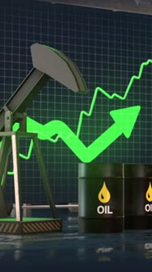 Oil Price Rising Chart With Pumpjack Vertical Energy Market 3D Loop 4K