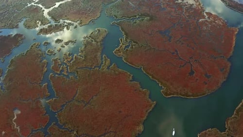 Dalyan Mugla, Turkey.
Aerial view of Dalyan Delta and clouds reflected in canals in delta.