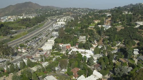 Aerial Drone Shot of Expensive Houses in the Hollywood Hills (Los Angeles, CA)