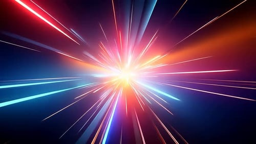 Abstrakter, lebendiger Lichtstoß, der nach außen strahlt. Dynamische Energieexplosion, Geschwindigkeitslinien