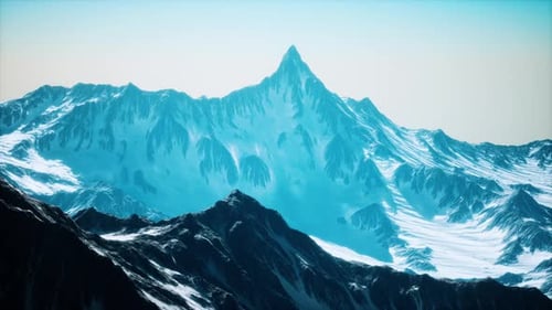Panoramic Mountain View of Snow Capped Peaks and Glaciers