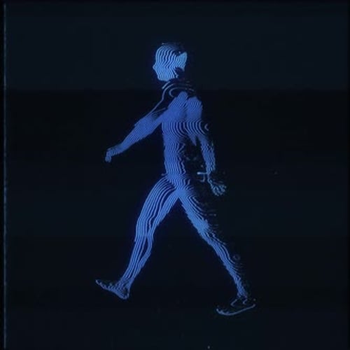 Futuristic Holographic Human Figure Walking Digital Lines