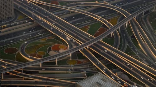 Cinematic Top View of an Expressway at Sunset Time