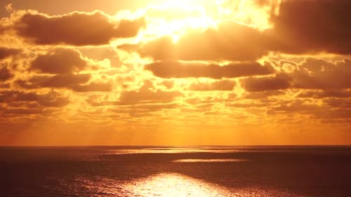 Aerial View Dramatic Sunset with Sea and Gloomy Clouds Sunset Ocean Video Dusk Horizon View Calm Sea