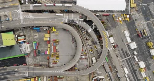 Aerial view of a transportation hub with roads, Italy.