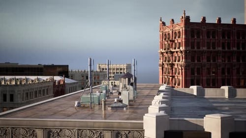 Modern City Rooftop Panorama View Animation
