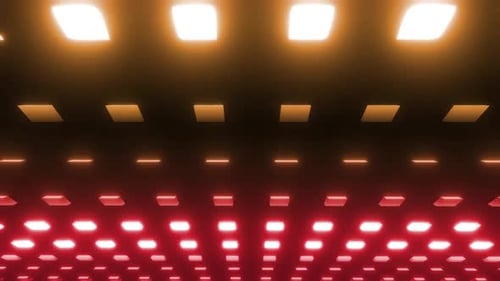 Dynamic glowing grid of lights creates a vibrant, futuristic atmosphere