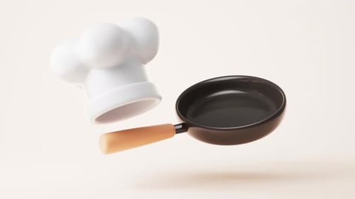 Loop animation of cartoon style chef hat and kitchen ware