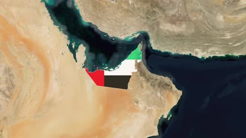 United Arab Emirates Map Zoom and Flag Reveal