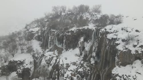 Wintery Waterfall with Snow and Ice