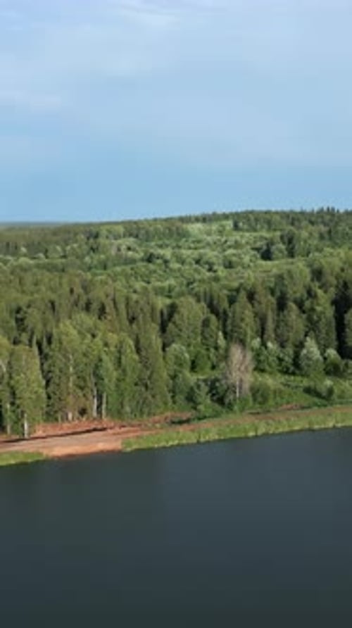 Uma paisagem serena e pitoresca com uma floresta exuberante cercada por águas calmas