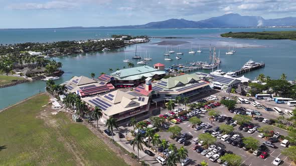 Aerial view of Port Denarau Marina in Fiji. Island with shopping mall ...