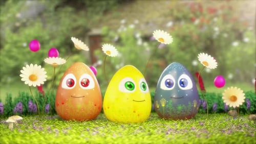 Cute Animated Eggs In A Sunny Spring Garden Scene