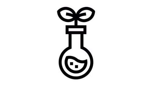 Animated Line Icon of Plant Growing in Science Flask