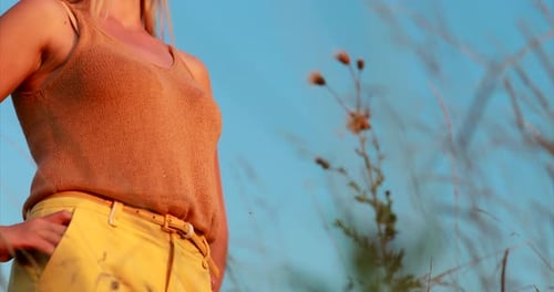 Young Pretty Caucasian Happy Girl Woman At Summer Meadow Healthy Lifestyle Concept Unity With Nature