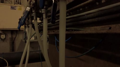 Building plumbing installation with water running in pressure