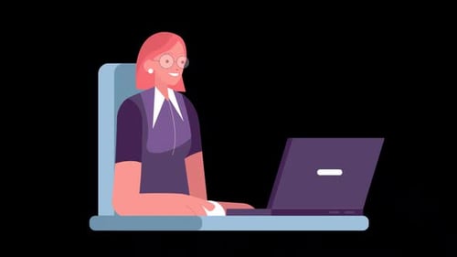 Animated Flat Design Businesswoman Working on Laptop Illustration