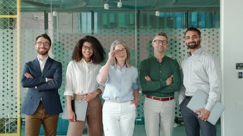 Happy Diverse Business People Team Standing Together in Office Group Portrait. Smiling