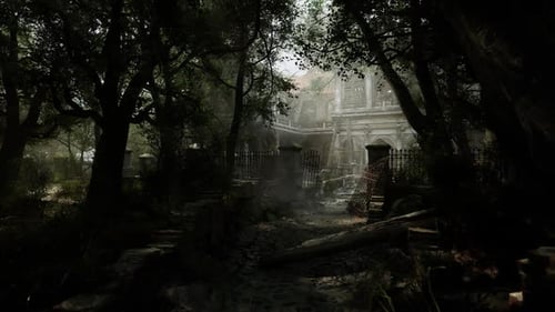 Overgrown Path Leading to Mysterious Structure in a Dense Forest