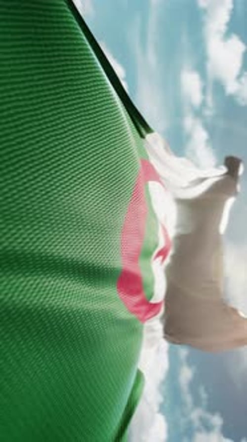 Wavy Flag of Algeria Blowing in the Wind in Slow Motion Waving Colorful Symbol Algerian Flag