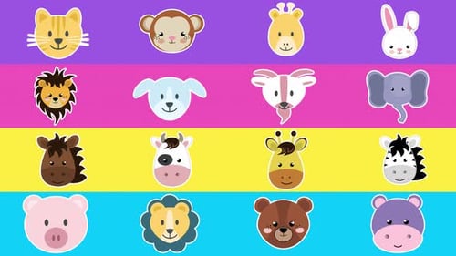 Cartoon Animals Background. Colorful and Funny. Seems Loop 4K