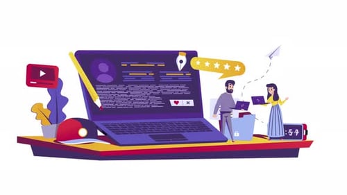 Personajes de Marketing Desk 2D Motion Graphics 4K
