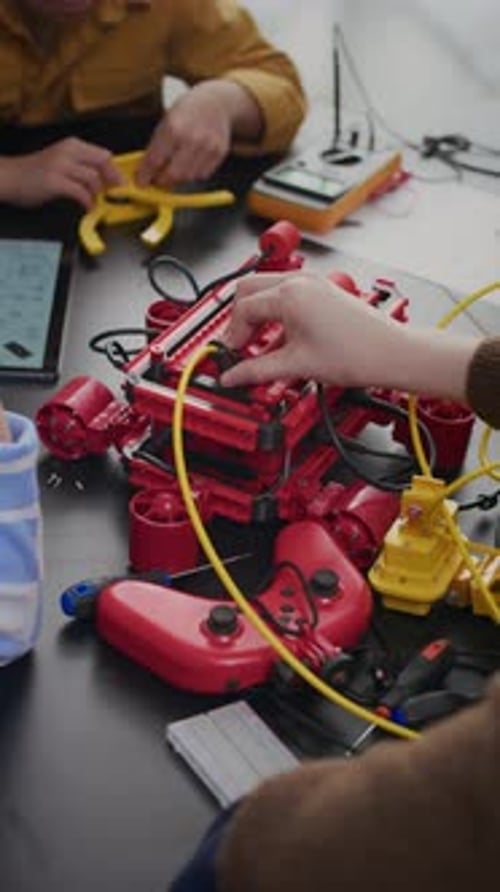 Children Constructing Robot Model at Table during STEM lesson