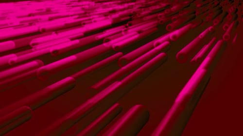 Tubo futurista de color rojo que se mueve en el espacio 3D. Animación conceptual de datos de comunicación.