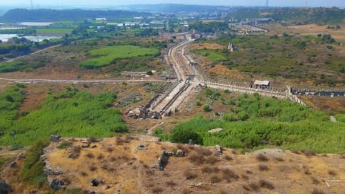 In This Captivating Aerial Stock Video the Remarkable Ruins of the Ancient City of Perge in