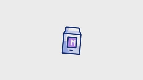 Animated Milk Carton Icon with Sparkles in Flat Design