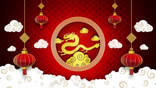 Festive Chinese New Year Animation with Golden Dragon and Lanterns