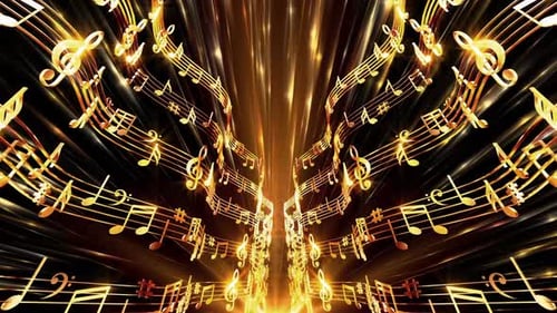 Golden Musical Notes Flowing Tunnel Animation