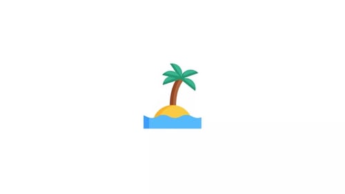 Animated Flat Design Tropical Island with Palm Tree