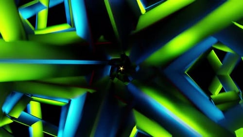 Seamless Neon Pentagon Tunnel VJ Loop with Rotating Kaleidoscopic Tubes