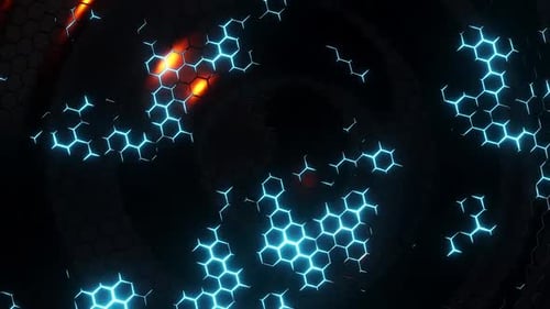 Animated Futuristic Hexagon Grid with Glowing Blue Lights