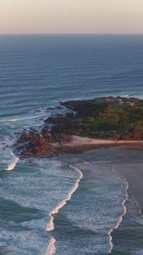 Ocean Waves And Sunset In Hastings Point, New South Wales, Australia - Drone, Vertical Shot