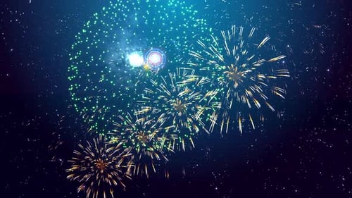 Sparkling Fireworks Celebration in a Dark Blue Sky
