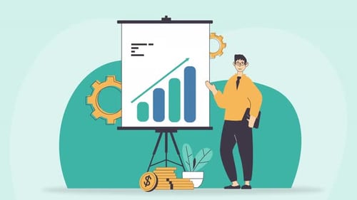Flat Design Corporate Presentation with Animated Business Growth Graph
