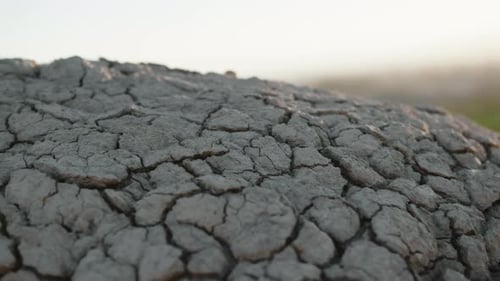 Cracked Earth Landscape at Golden Sunrise or Sunset