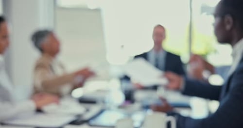 Meeting, discussion and business people planning in the office boardroom for a corporate project