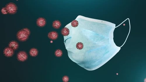 Medical Mask Surrounded by Virus Particles