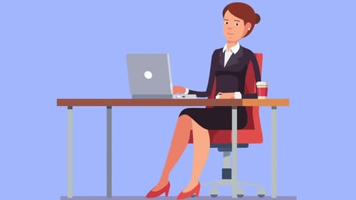 Office Worker Woman Typing On Notebook