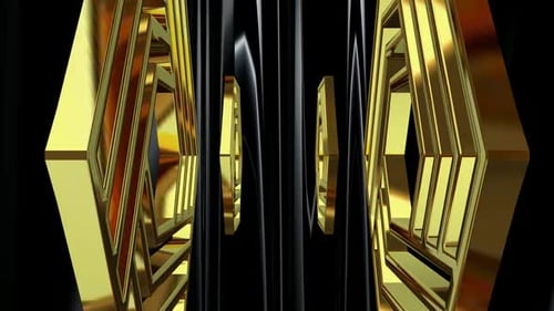 Luxury Background with Rotating Black and Gold Shapes, Exclusive, Reflection, 3D Render, Figures