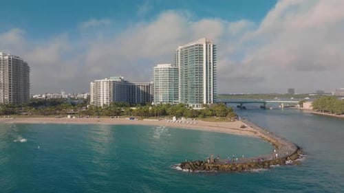 An Aerial View of Beautiful Bal Harbour Beach in Florida at Sunrise