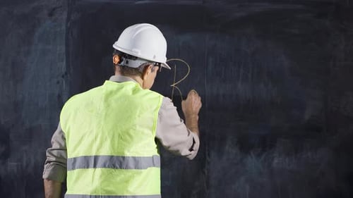 Engineer man writes bearing on the board.